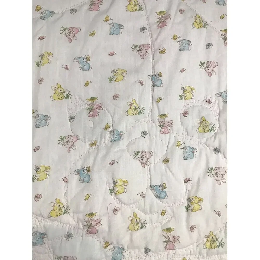 Vintage handmade pink bunny rabbit quilt baby blanket homemade Spring Mills